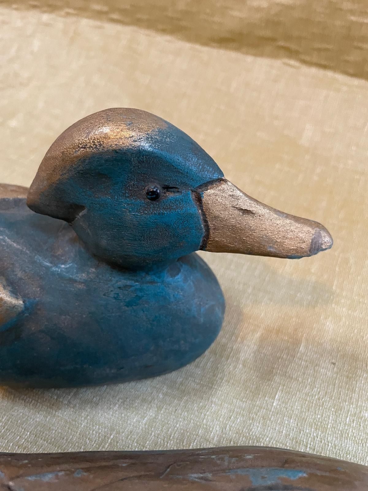 Two Belgian Wooden Decoy Ducks. Early Painted Folk Art Rustic Wood Birds. photo buy