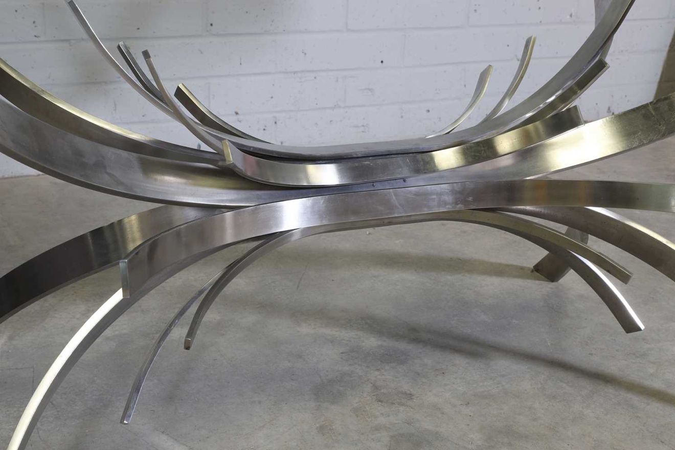 photo for sale Maria Pergay Gerbe Dining Table   Rare Horizontal Variation, Stainless Steel, France C.1970