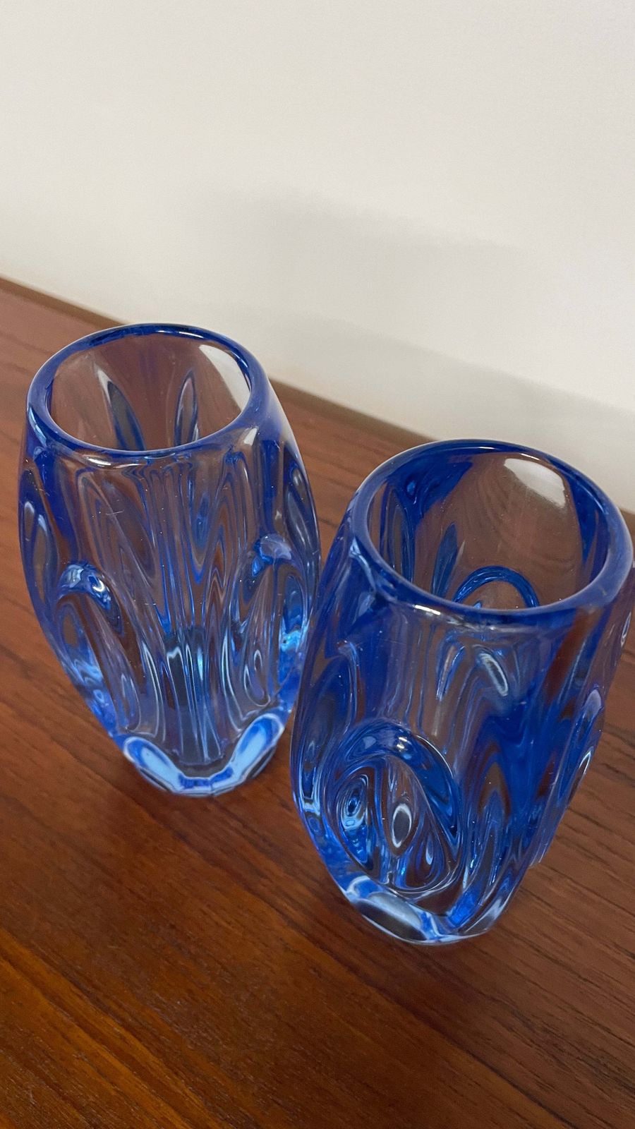 Pair Of Mid Century Blue Art Glass Vases By Rudolf Schrötter For Rosice | Czech Glass 1960s photo furniture