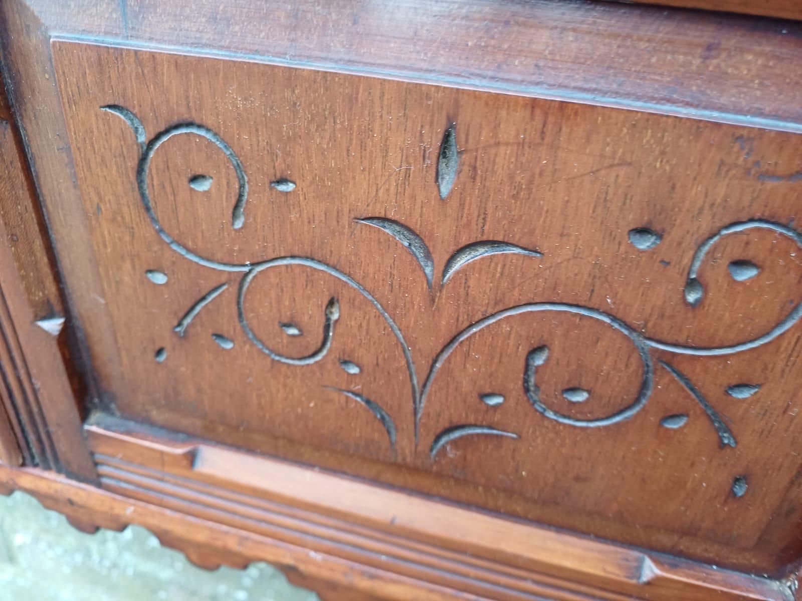 275.0 Victorian Mahogany Wall Cabinet With Shelves, Carved Doors, Antique English Furniture photo