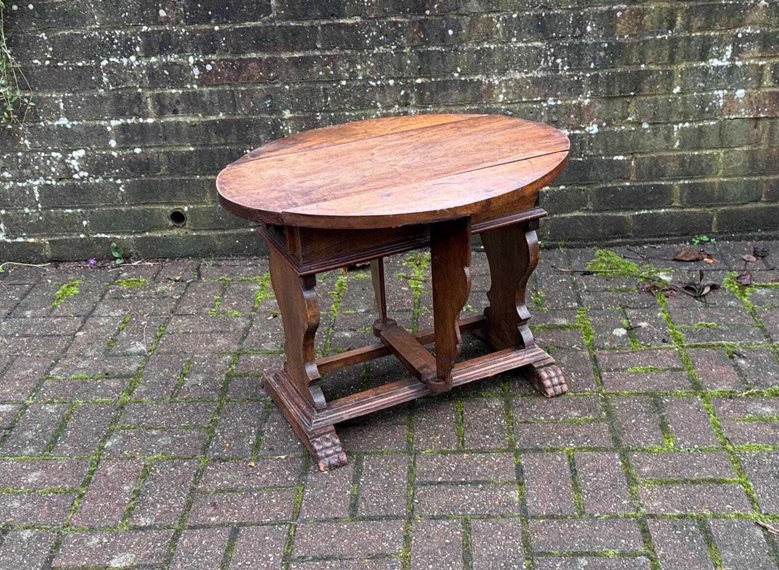 Victorian Walnut Drop Leaf Side Table With Drawer, Gothic Revival Antique Furniture