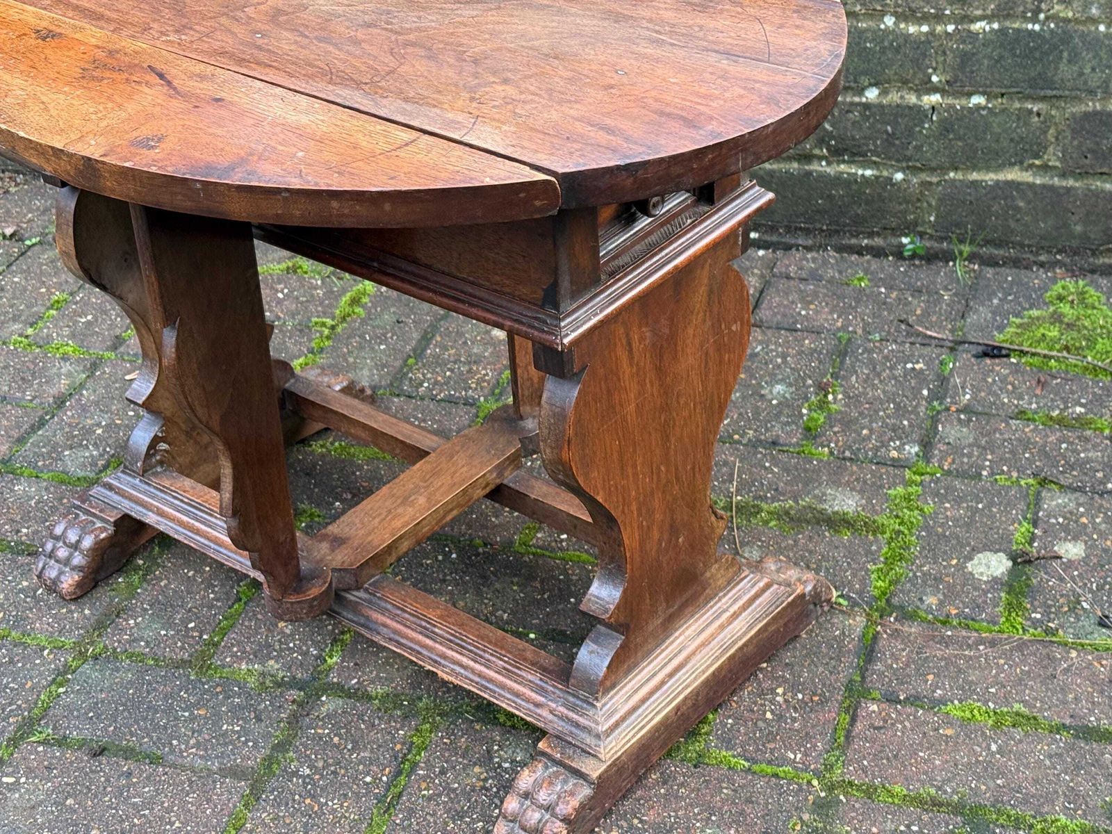 photo vinterior Victorian Walnut Drop Leaf Side Table With Drawer, Gothic Revival Antique Furniture