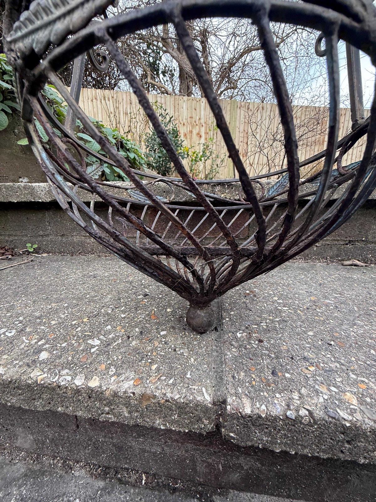 photo buy Vintage Wrought Iron Hanging Plant Stand With Basket, Vintage Jardiniere, Hanging Basket, 1970s Garden Decor 2