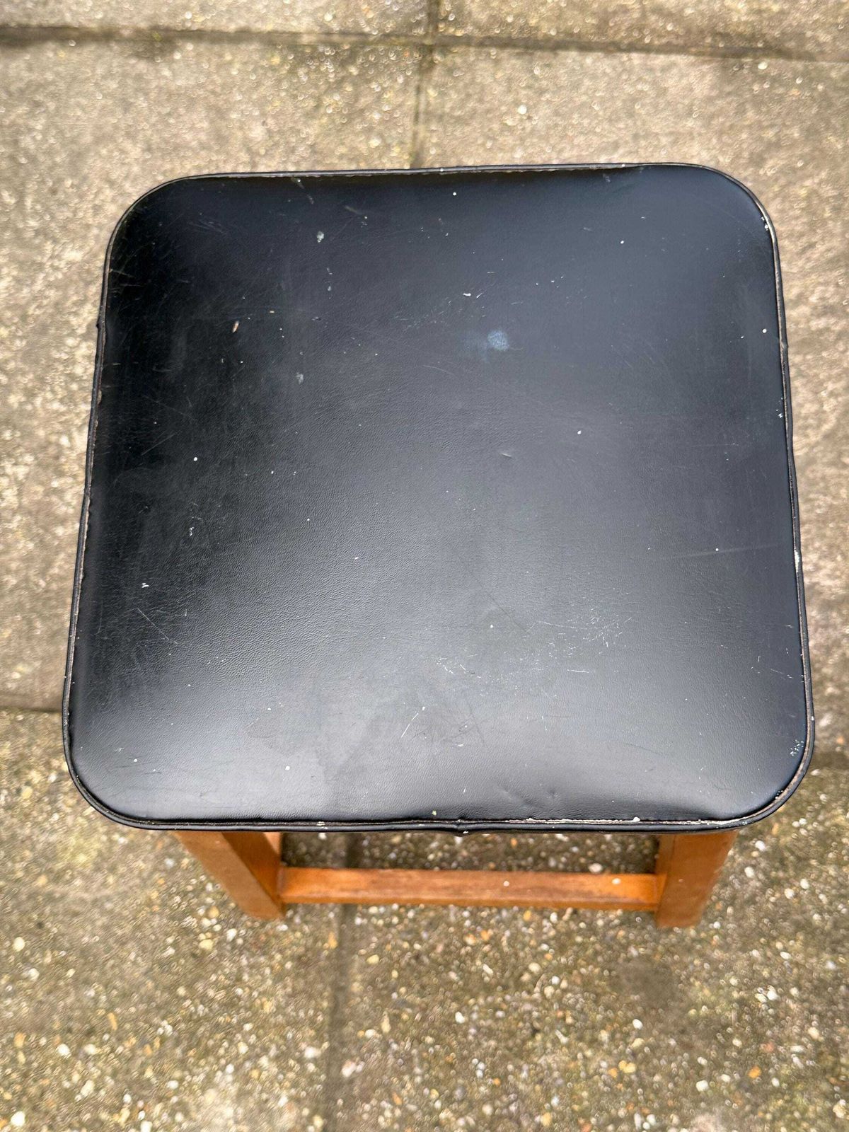 Mid Century Utility Stool 1940s 1950s Wooden Kitchen Workshop Stool Vinyl Seat photo 85.0