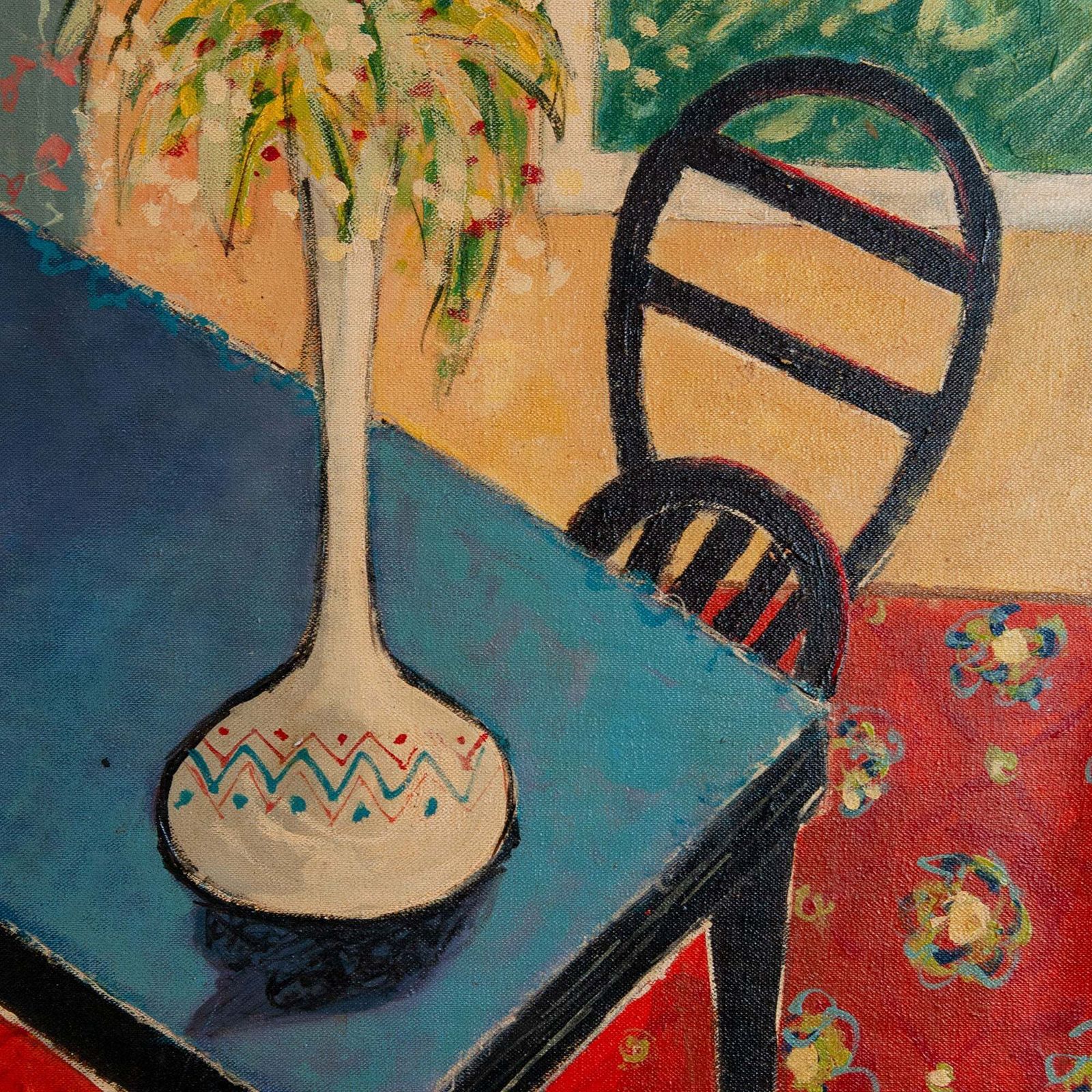 Interieur Stilleven Met Vaas En Stoel   Midden 20e Eeuw   Gesigneerd photo for sale