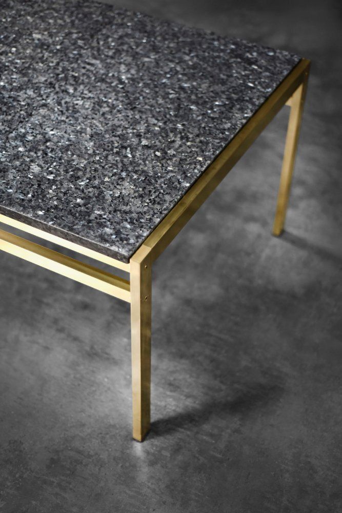 Mid Century Italian Modern Brass Coffee Table With Stone Top, 1970s photo vintage