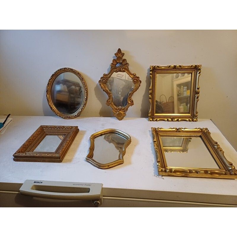 Set Of 6 Wooden And Gold Tone Mirrors photo furniture