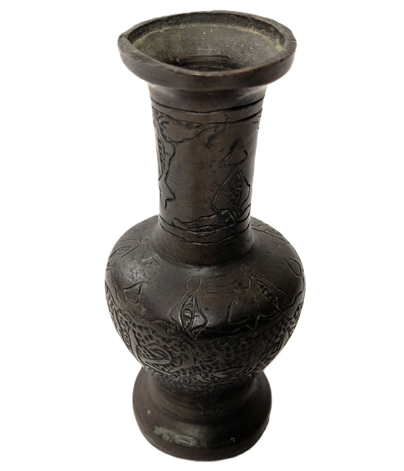Vintage Islamic Middle East Miniature Bronze Vase With Engraved Calligraphy photo for sale