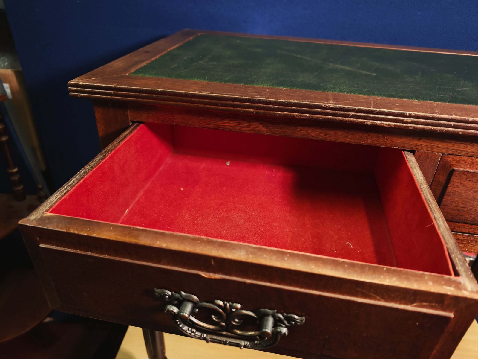 Vintage Mahogany And Mahogany Effect Hall And Side Tables With Green And Gilt Leather Tops   Four Styles photo buy