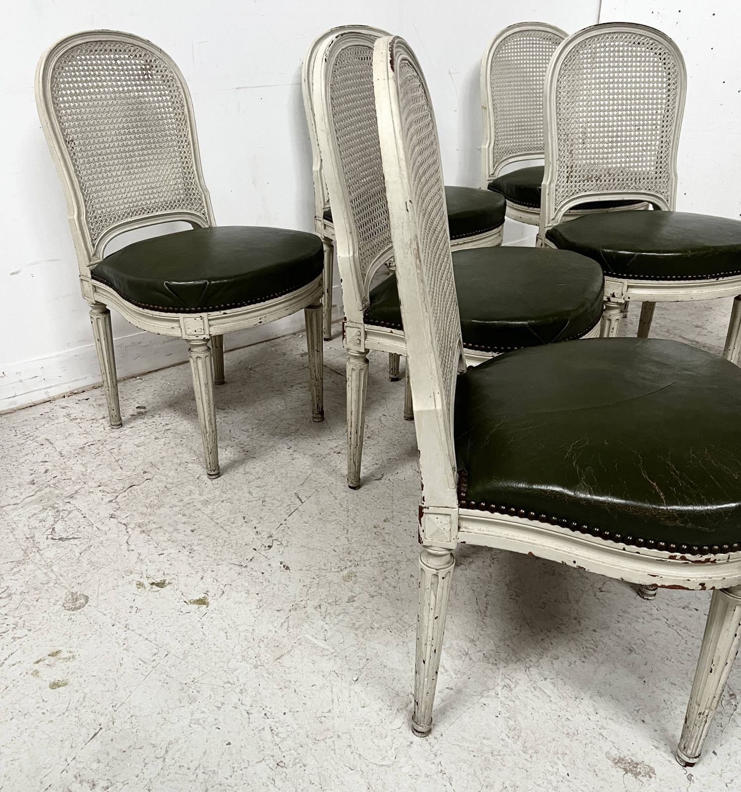 Furniture Set Of Seven Louis XVI Style Chairs In Patinated Beech, 20th Century. photo
