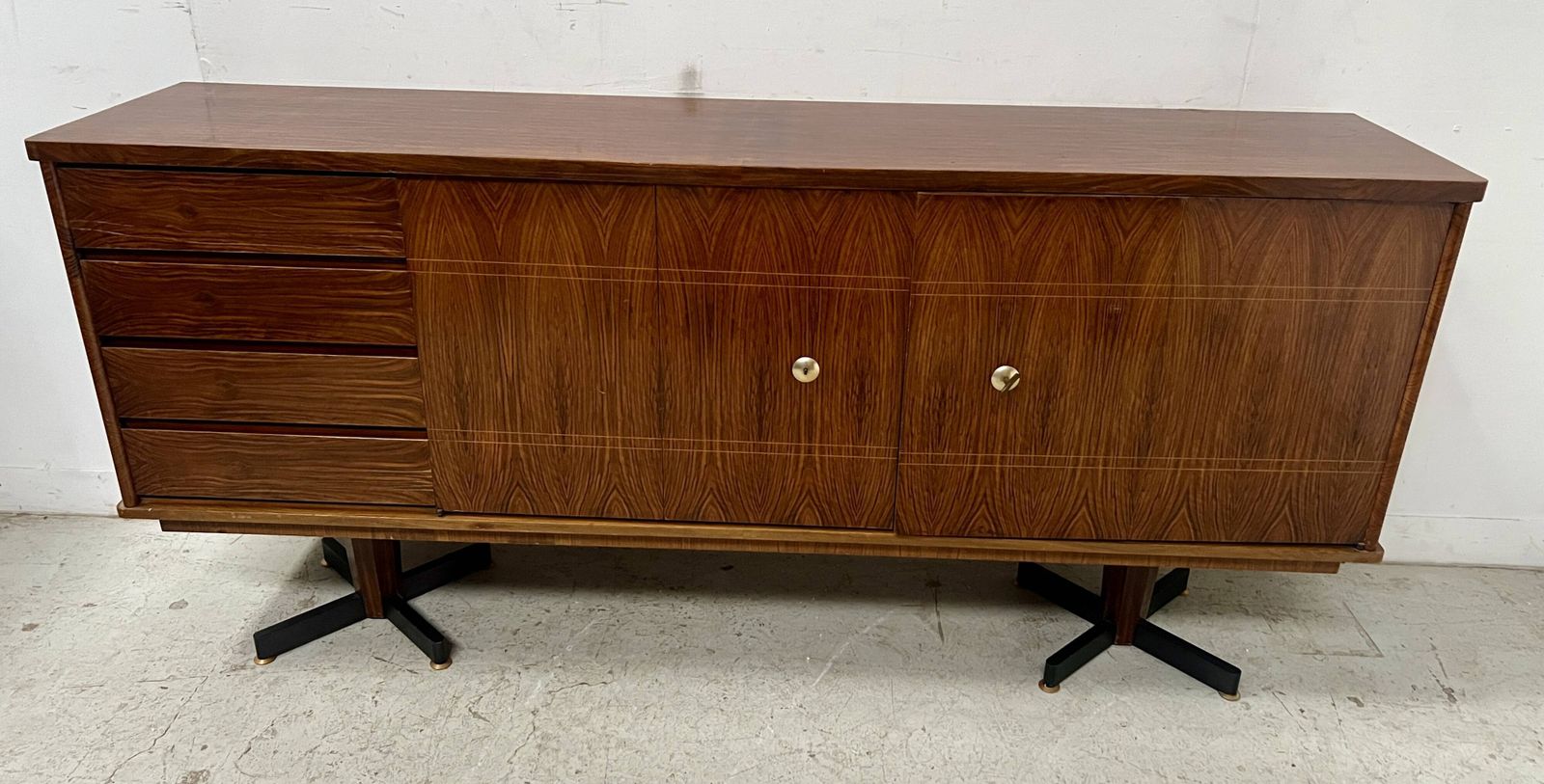 Scandinavian Sideboard In Veneered Wood With Iron Legs, 20th Century photo Furniture