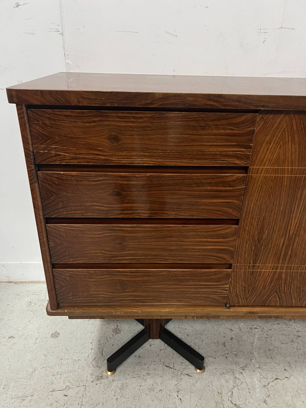 Scandinavian Sideboard In Veneered Wood With Iron Legs, 20th Century photo 1501.95