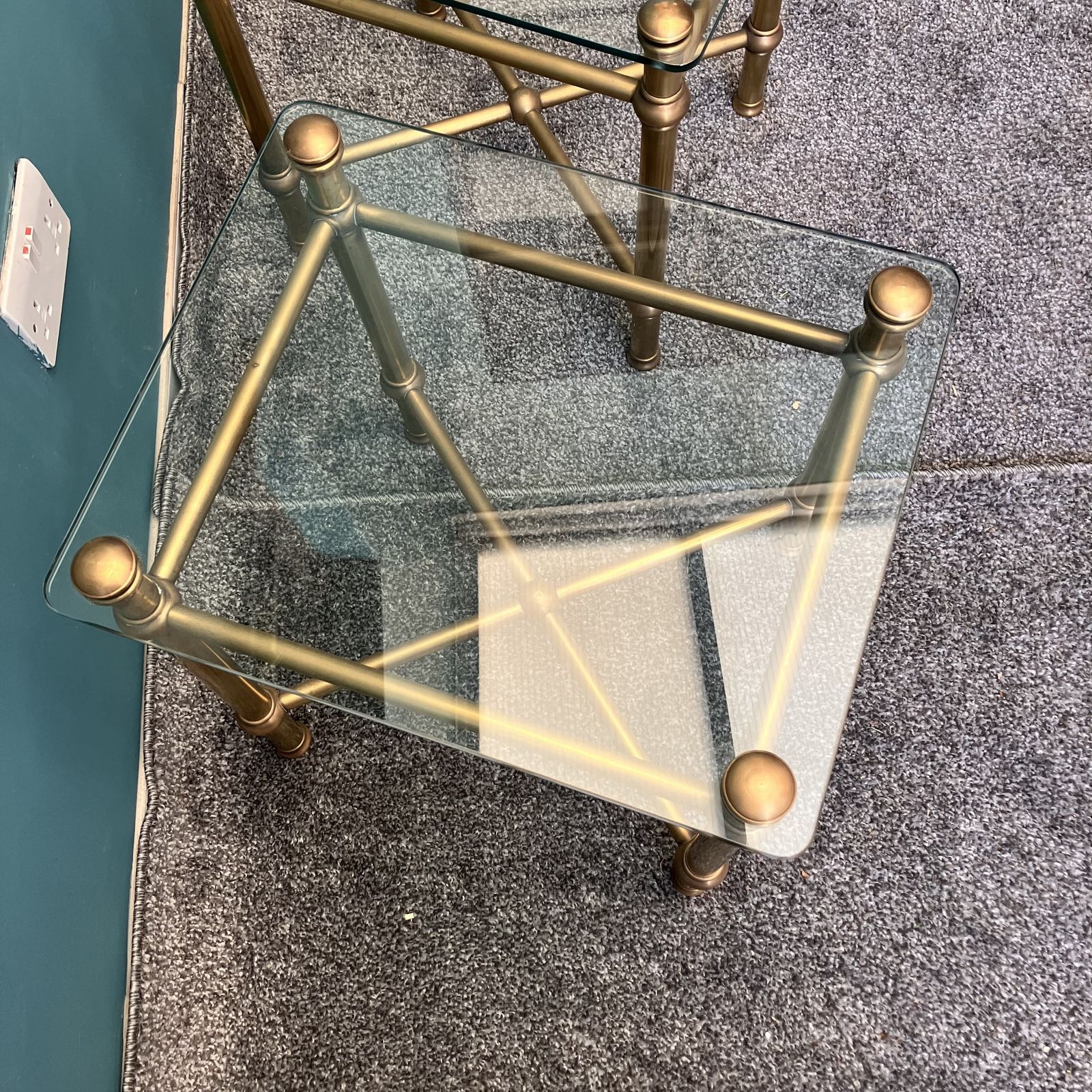 A Pair Of Art Deco Style Italian Brass And Glass Side Tables photo buy