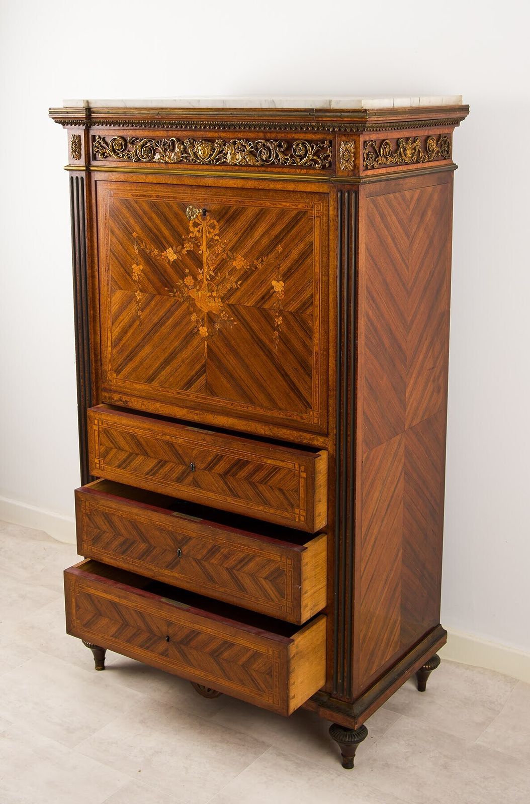 19th Century French Parquetry Secrétaire With Marble Top & Ormolu Mounts photo furniture