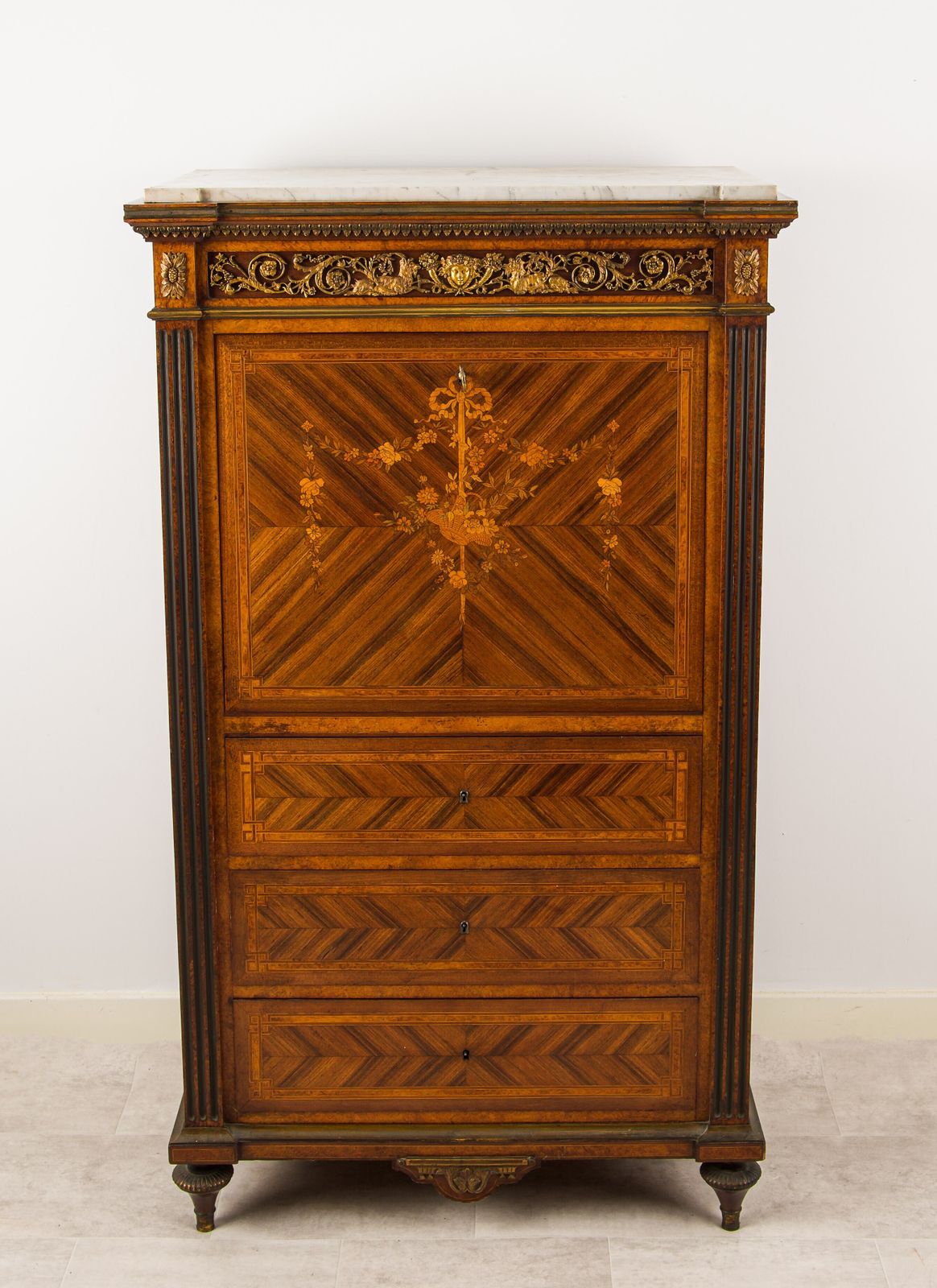 19th Century French Parquetry Secrétaire With Marble Top & Ormolu Mounts photo Furniture