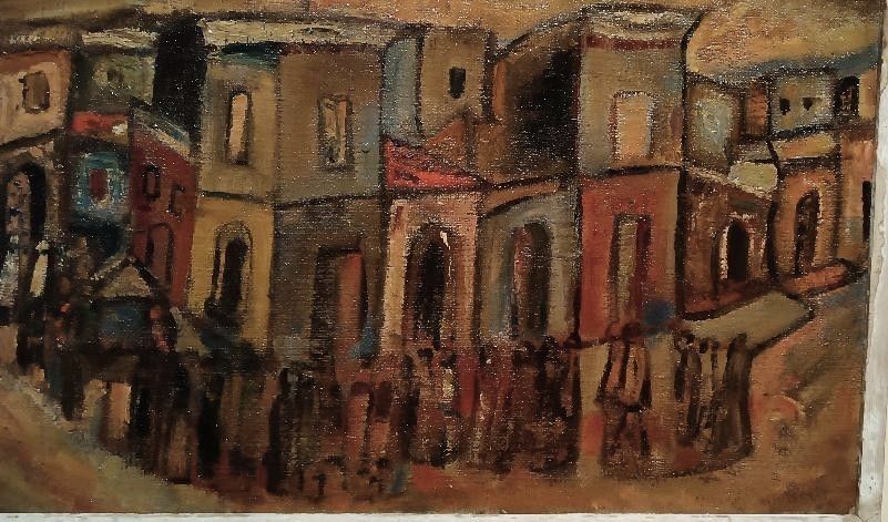 Oil On Canvas "Funerali A Syracuse" Ferruccio Ferri Exhibition Gulf Of La Spezia photo Art