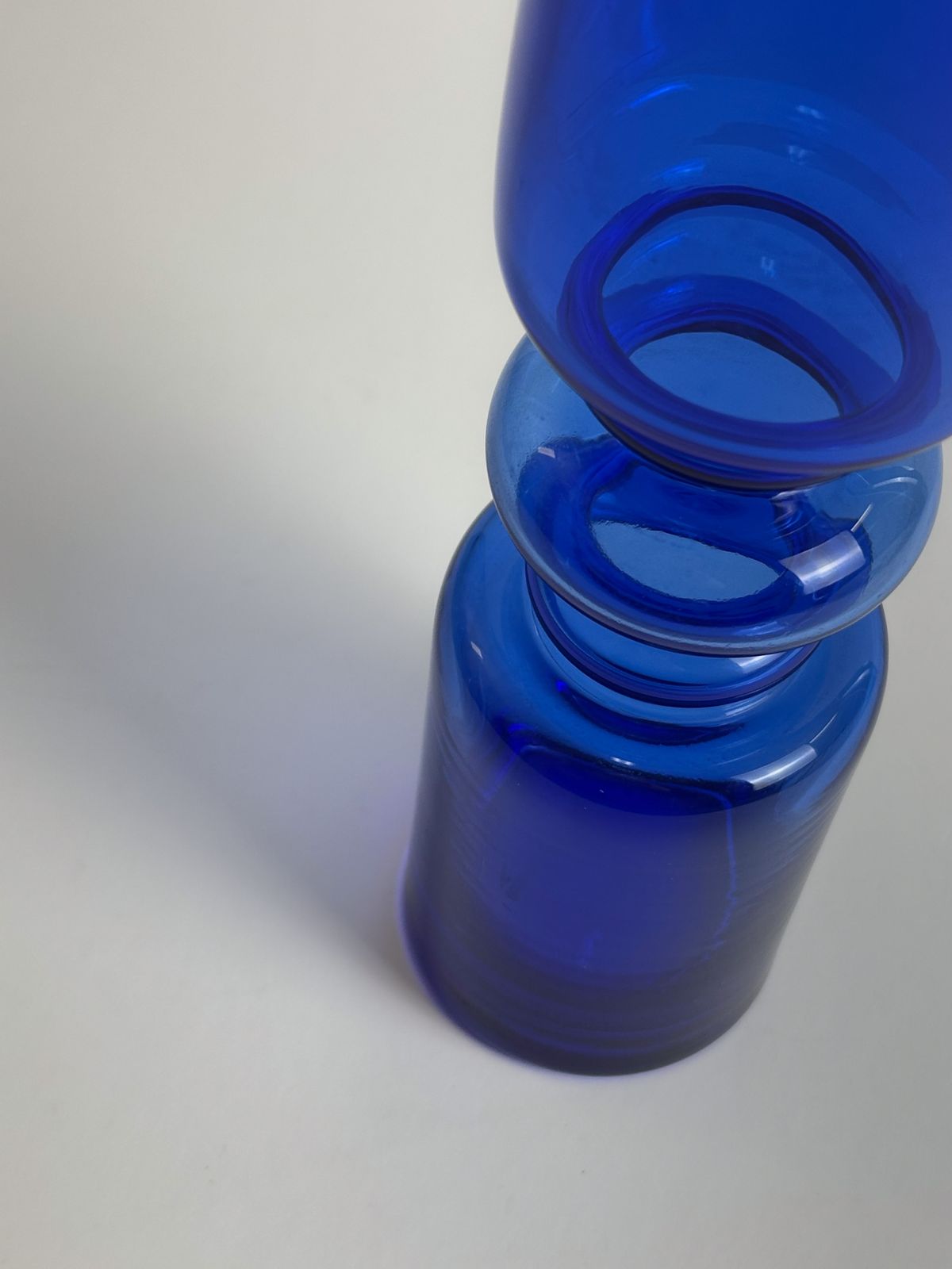 Cobalt Blue Hooped Glass Vase, Scandinavian Style, Romania, 1970s photo 180.0