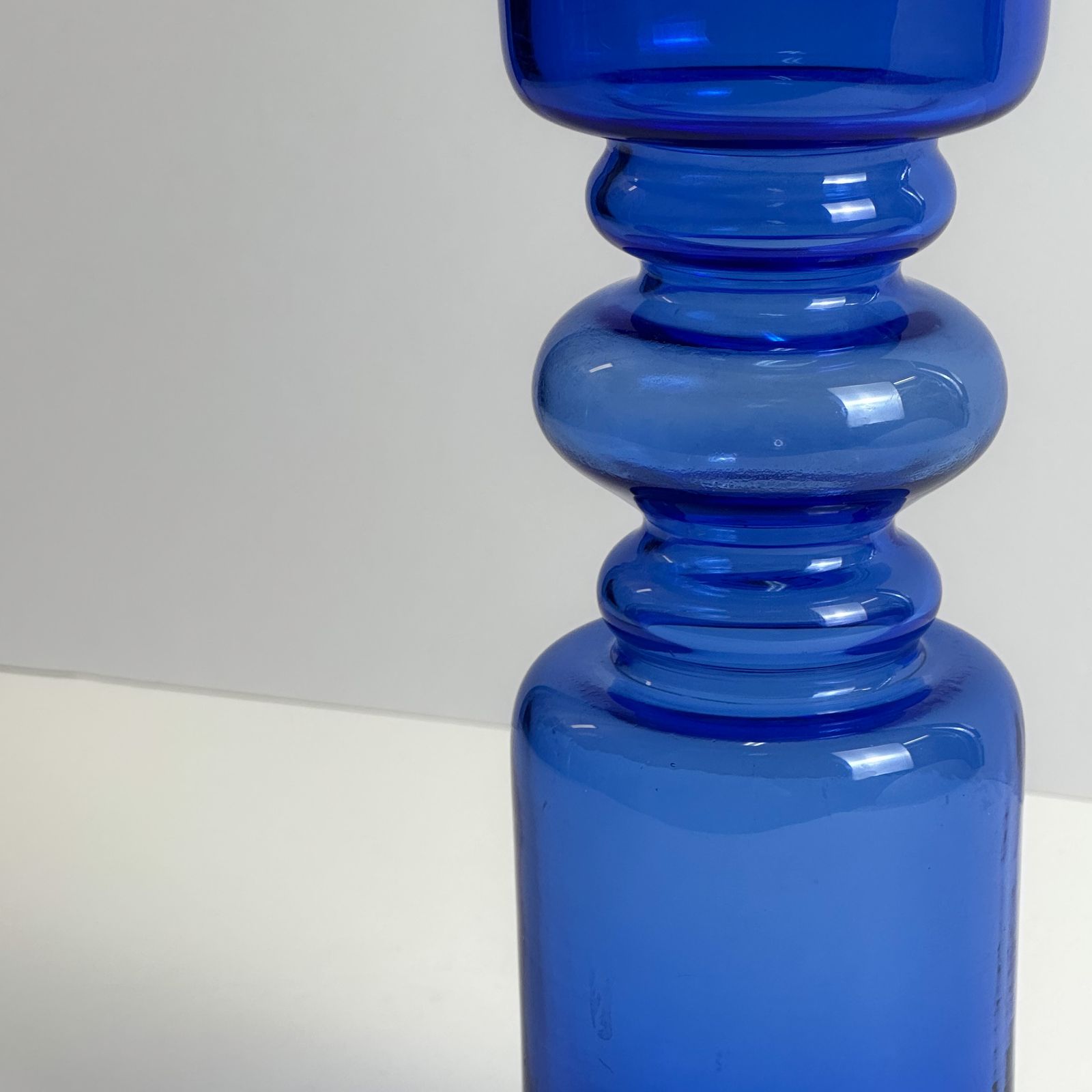 Cobalt Blue Hooped Glass Vase, Scandinavian Style, Romania, 1970s photo vinterior