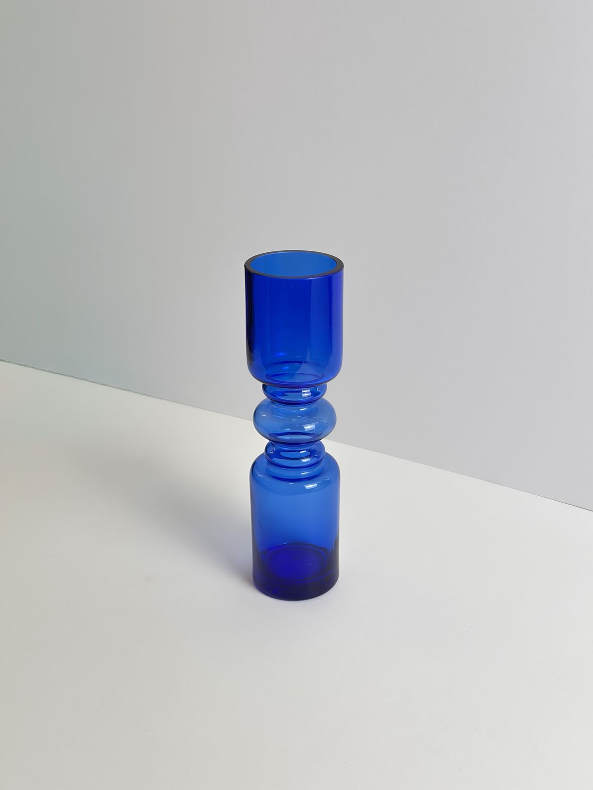 Cobalt Blue Hooped Glass Vase, Scandinavian Style, Romania, 1970s photo vintage