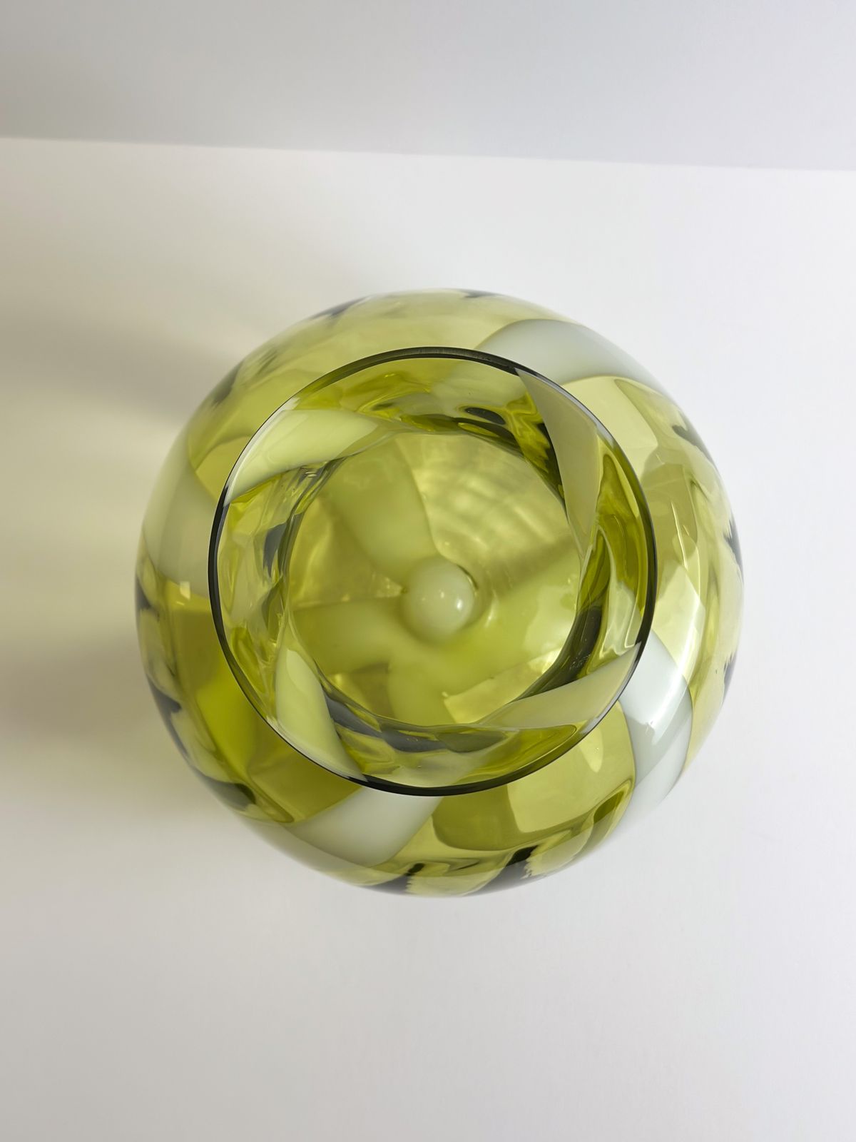 Lime Green Glass Vase, White Swirl Stripe, Italian Mid Century 1960s photo Home Decor