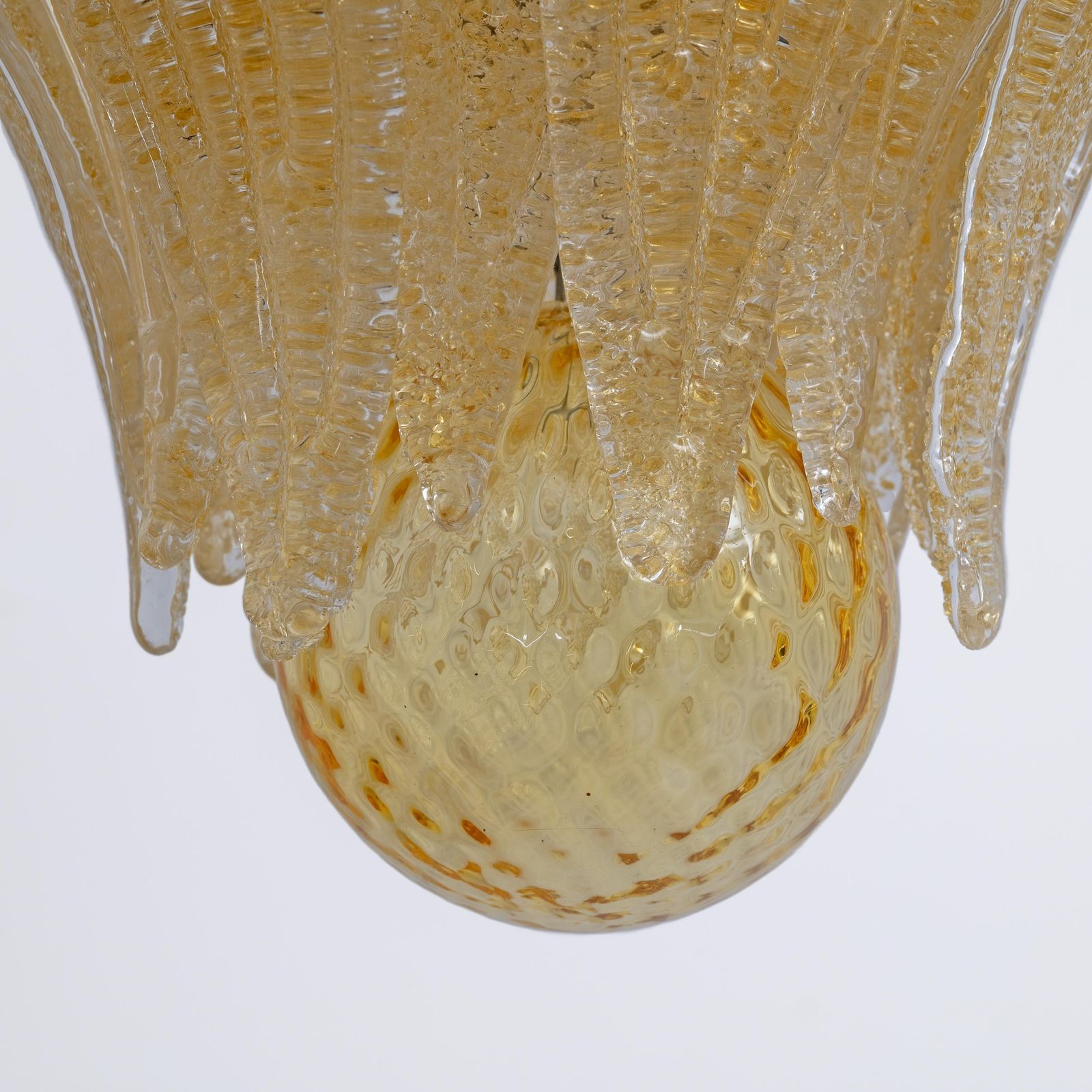 Barovier & Toso Style Gold Palmette Murano Glass Pendant Chandelier photo vintage