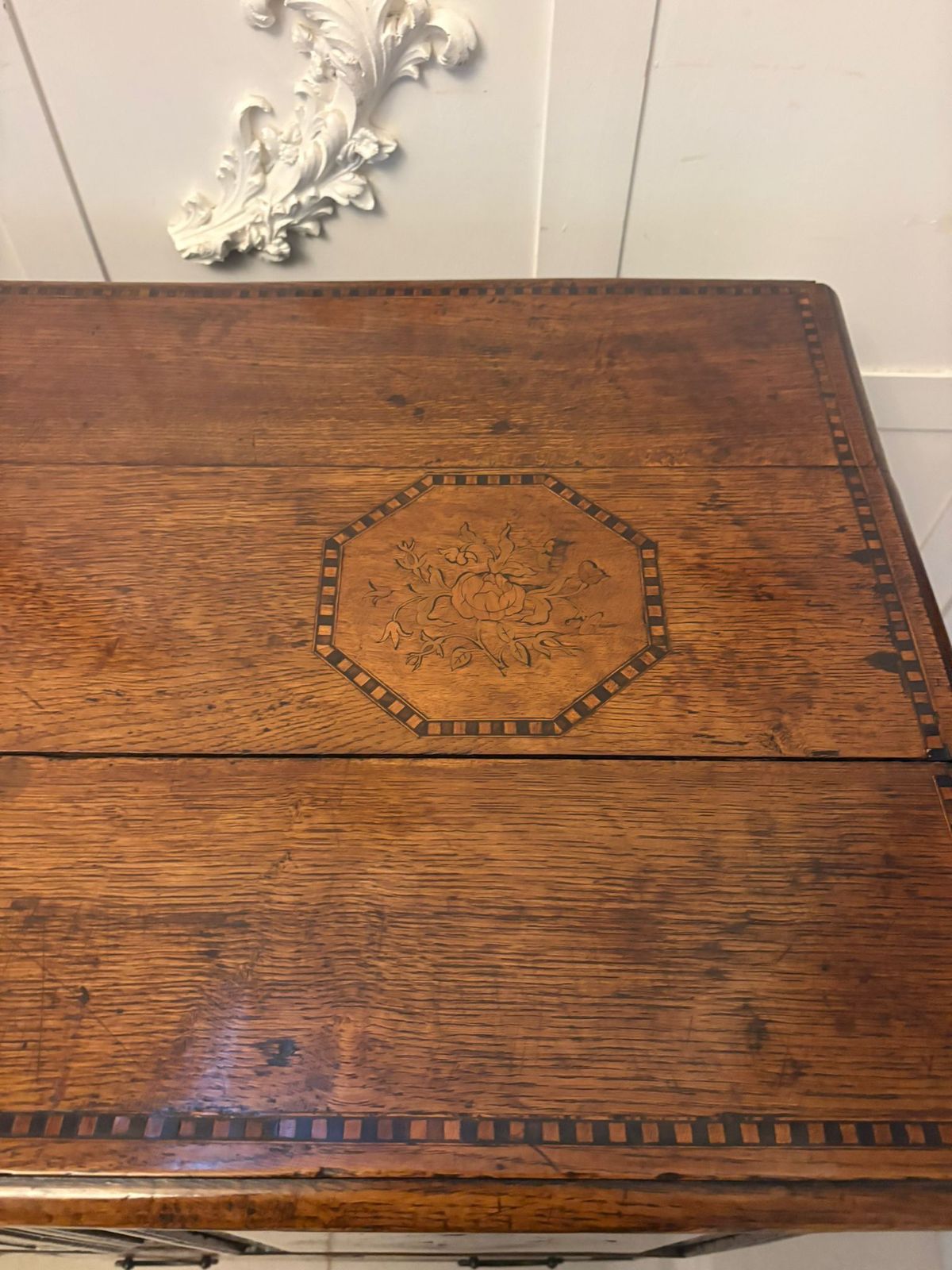 photo for sale Exceptional Quality 17th Century Antique Oak Mule Chest With Marquetry Inlay