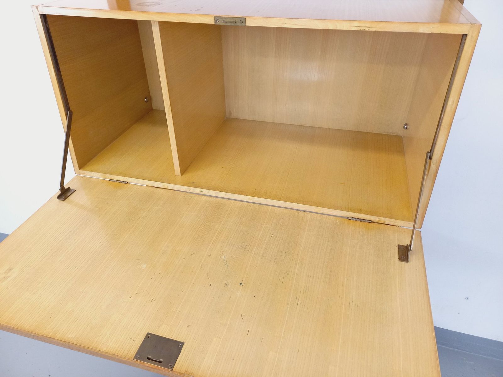 1804.0 Wall Mounted Bookcase With Secretary Desk, Made Of Wood And Brass photo