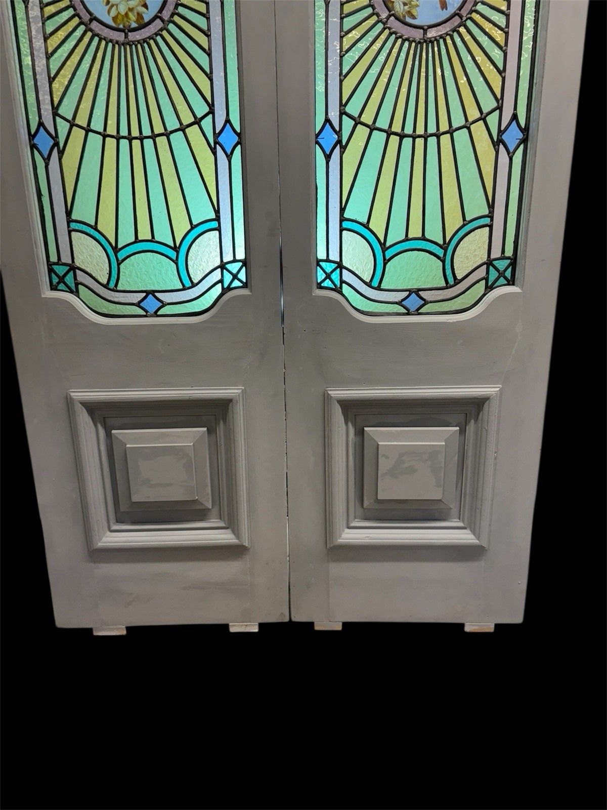 Antique Stained Glass French Doors Period Reclaimed Edwardian Art Deco Leaded photo vinterior