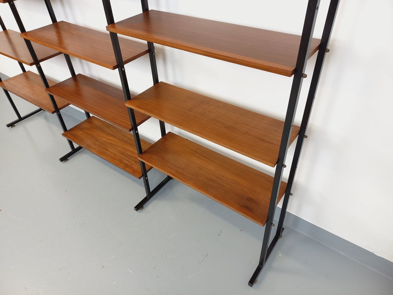 Modular Triple Italian Bookcase In Teak And Metal photo Furniture