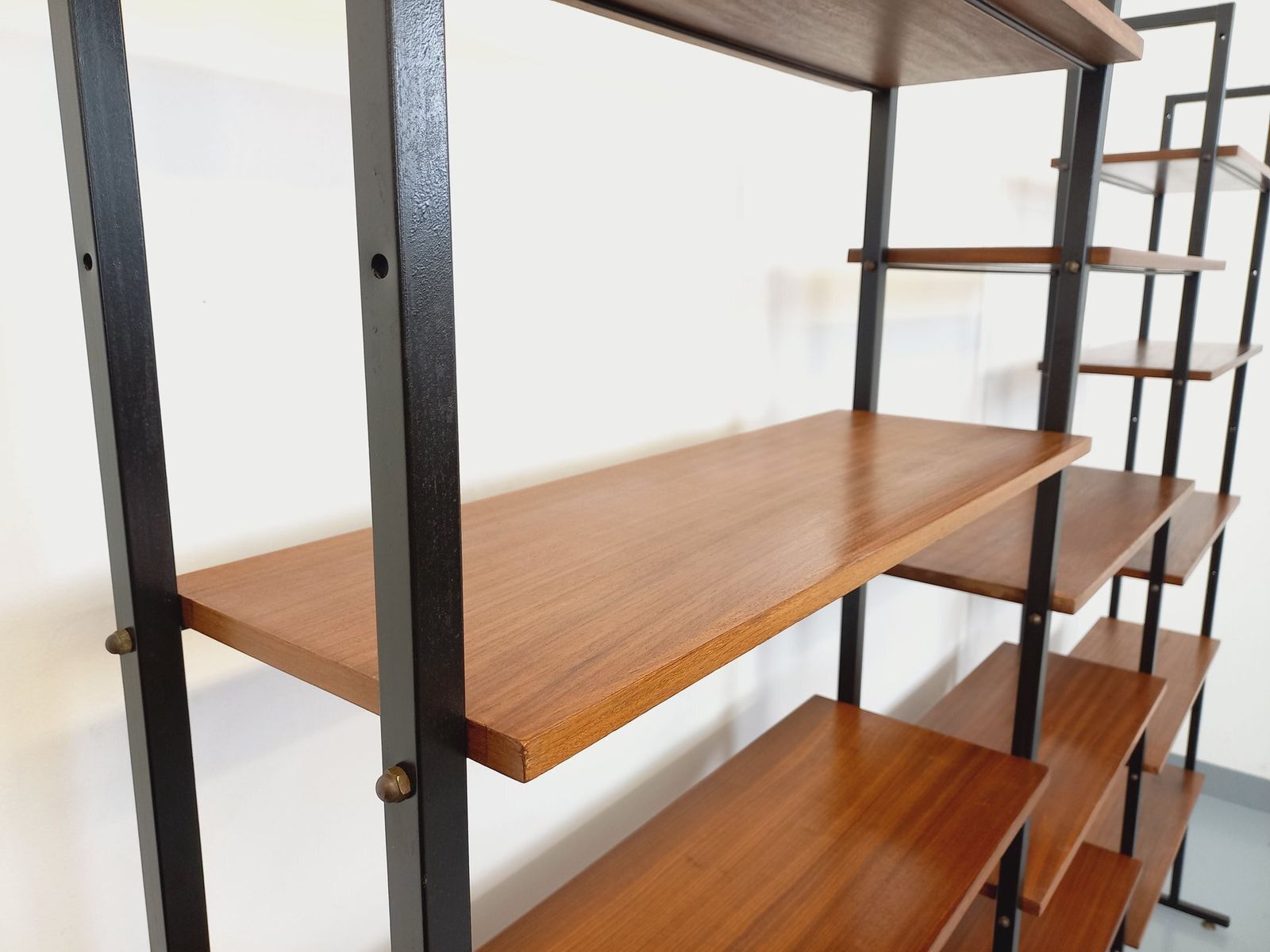 Modular Triple Italian Bookcase In Teak And Metal photo buy