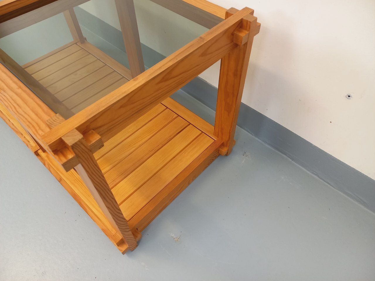 Rectangular Coffee Table From The 1970s In Pine And Smoked Glass photo 830.0