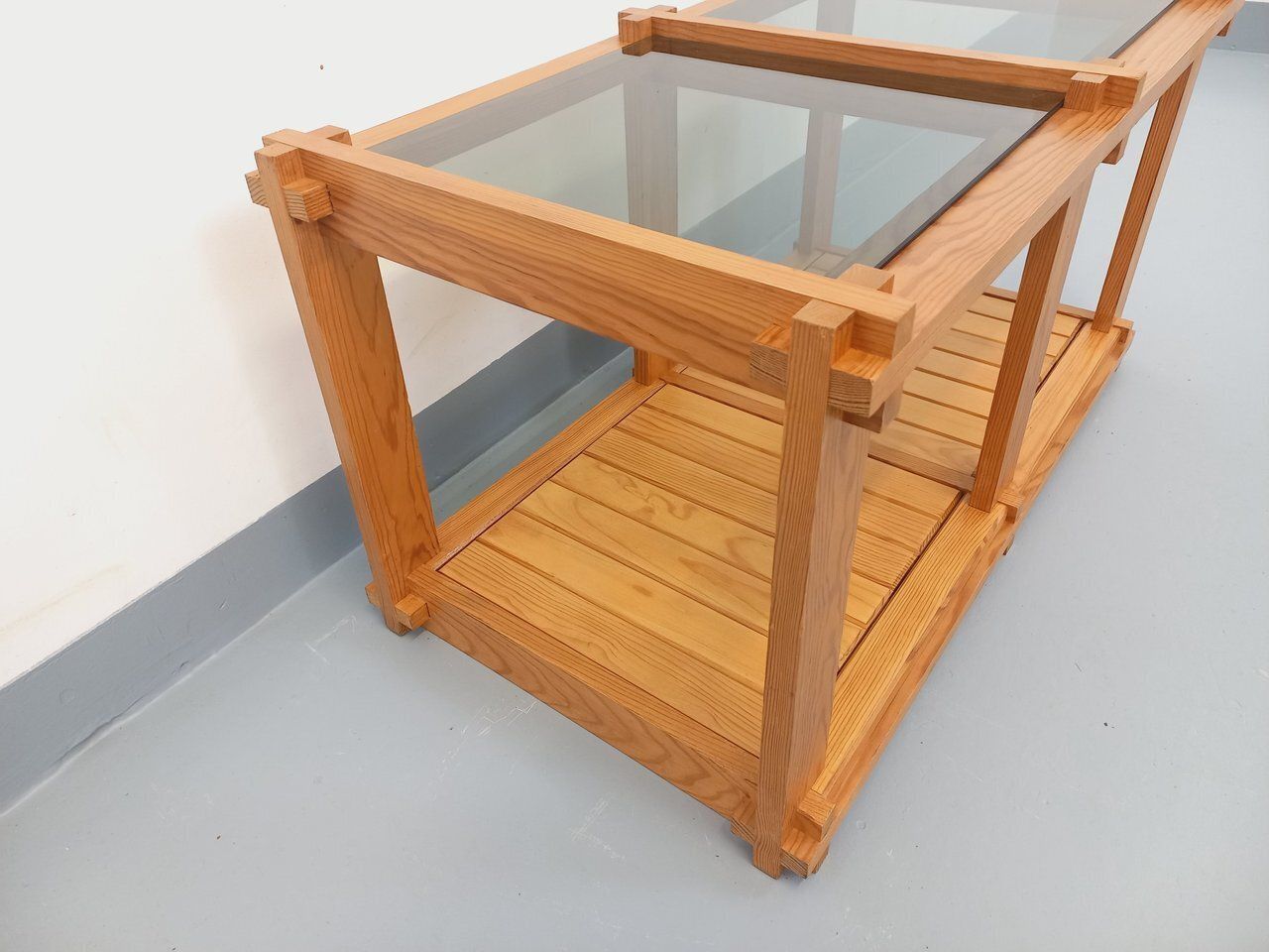 Rectangular Coffee Table From The 1970s In Pine And Smoked Glass photo buy