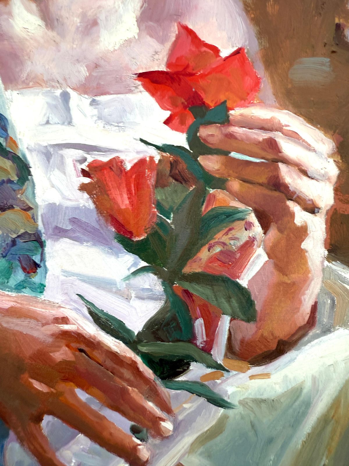 Francisco Sanchis Cortés Woman With Red Flower Oil On Canvas Painting photo vinterior