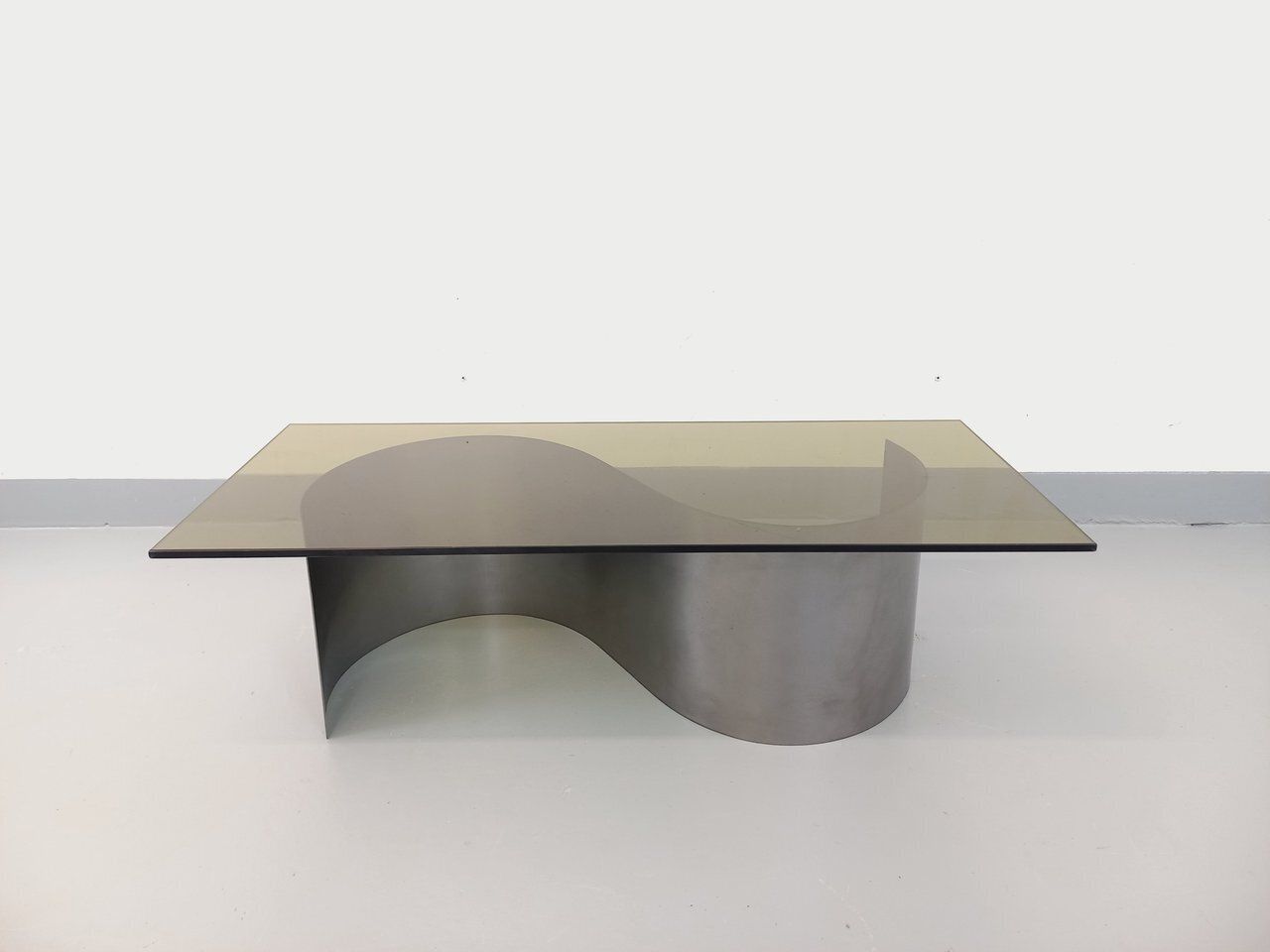 Rectangular Space Age Coffee Table From The 1970s, Made Of Steel And Smoked Glass photo furniture