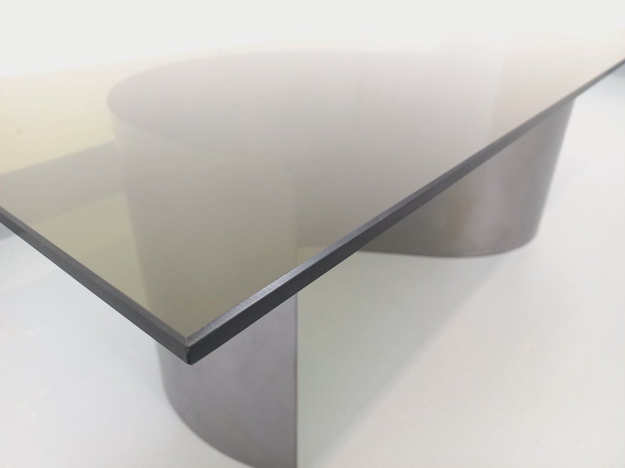 photo for sale Rectangular Space Age Coffee Table From The 1970s, Made Of Steel And Smoked Glass