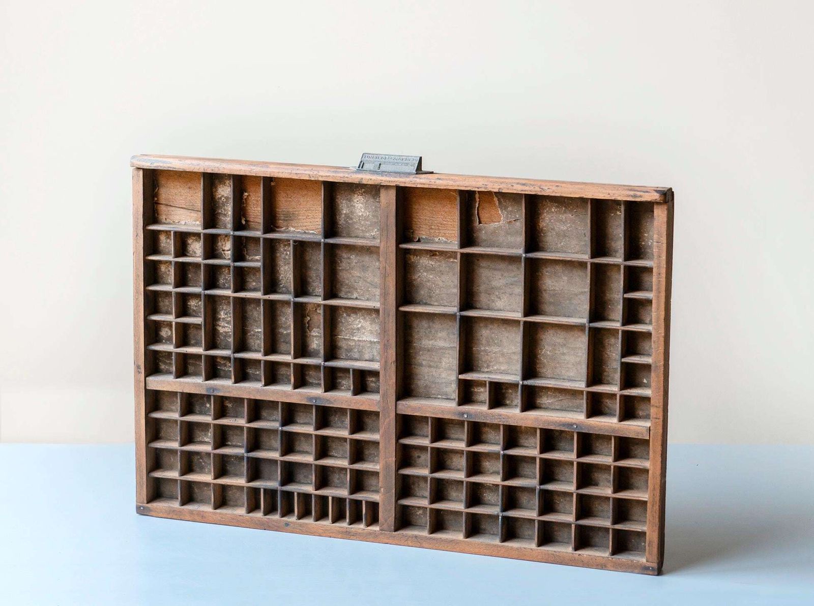 Antique French Letterpress Tray By Deberny & Peignot – Wooden Type Case With Metal Handle photo furniture