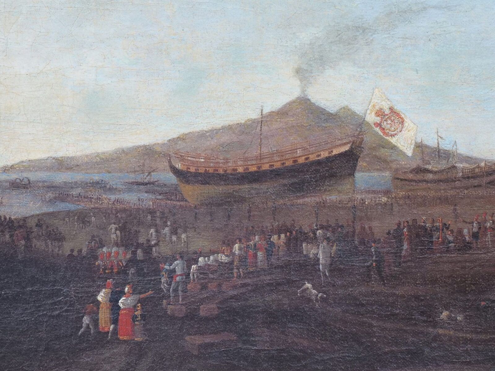 Jacob Philipp Hackert (Follower Of), View Of The Castellammare Shipyard With The Launching Of The Vessel Partenope, Vesuvius In The Background – 18th photo Art