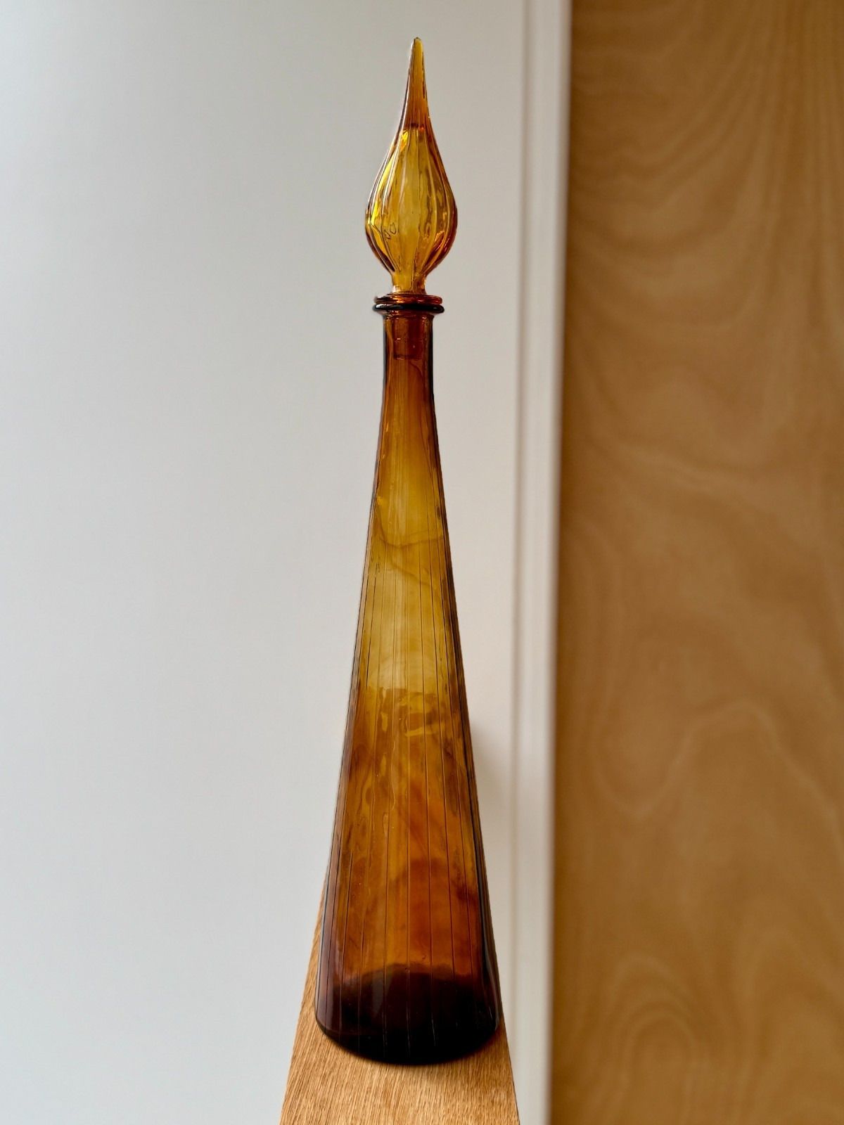 Xl Amber Glass Empoli Genie Bottle With Stopper (Slightly Damaged) 67cm A/F photo for sale