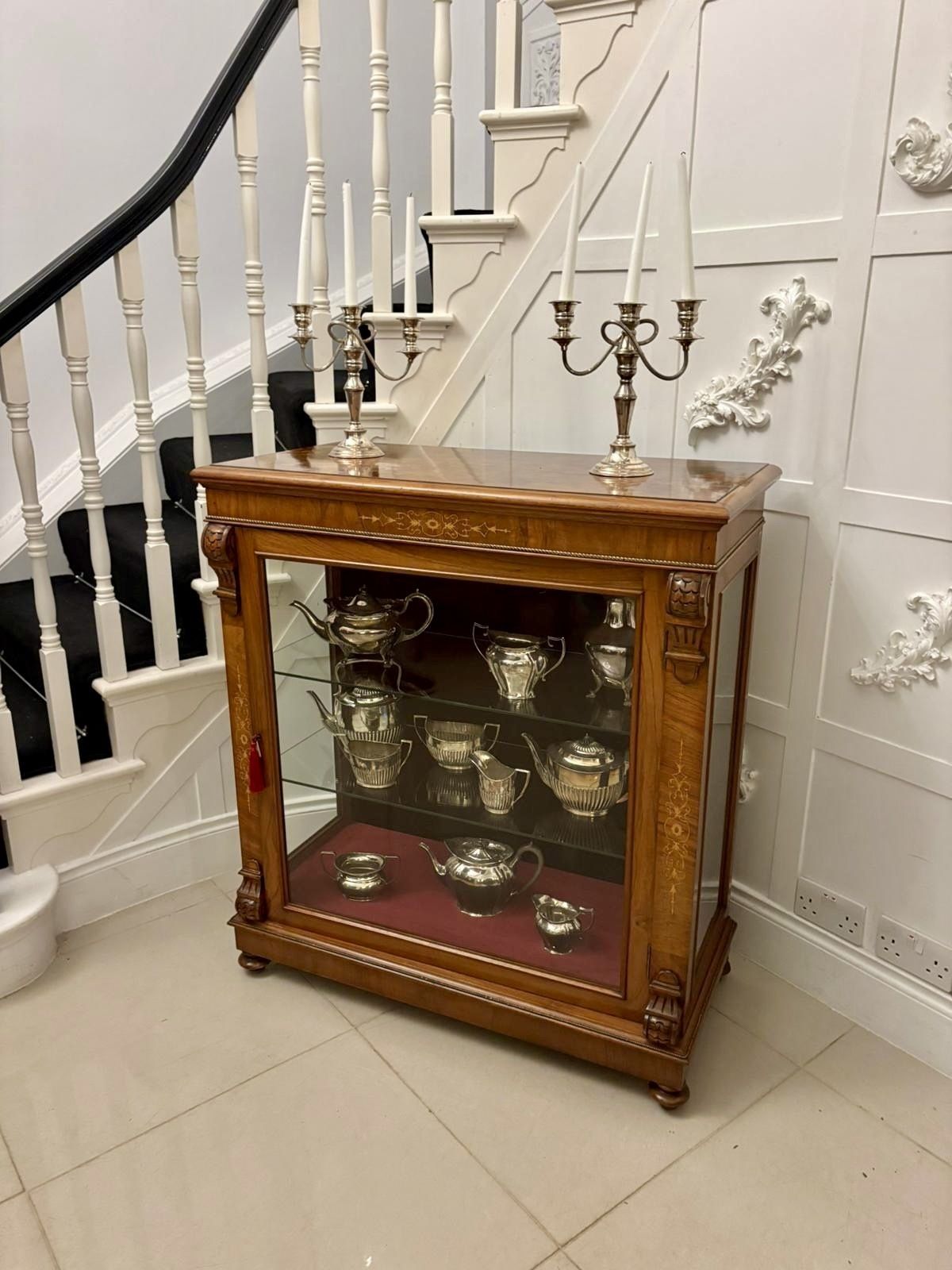 Attractive Antique Mid 19th Century Inlaid Mahogany Display Cabinet photo for sale