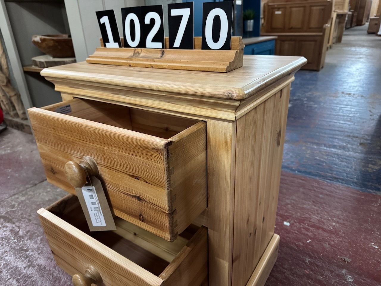 2 Drawer Small Antique Pine Chest Of Drawers/Bedside Cupboard photo for sale