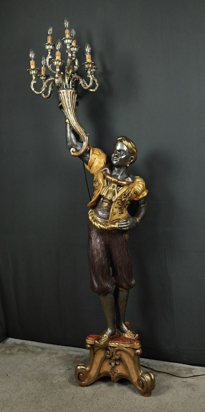 Nubian Torch Holder In Polychrome Wood, Venetian Style – First Half Of The 20th Century photo Home Decor