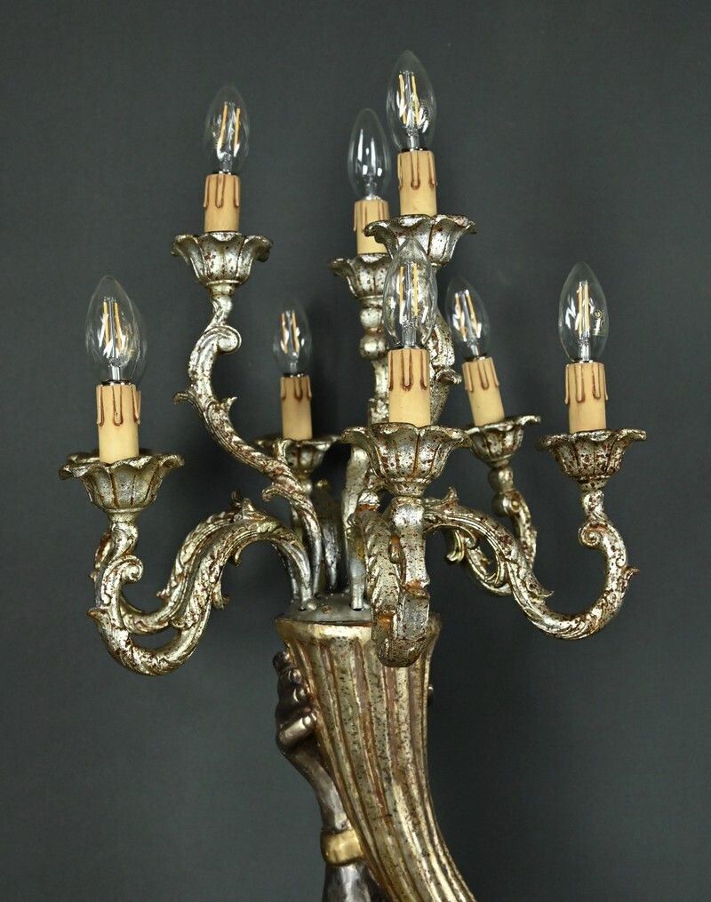 photo furniture Nubian Torch Holder In Polychrome Wood, Venetian Style – First Half Of The 20th Century