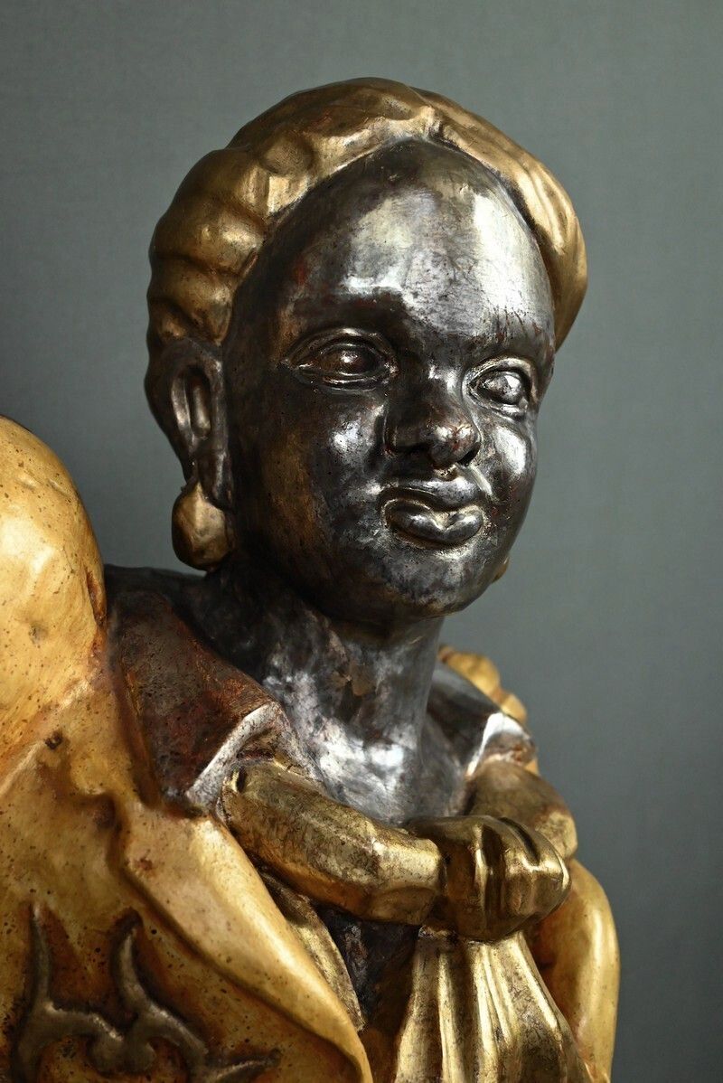 2520.0 Nubian Torch Holder In Polychrome Wood, Venetian Style – First Half Of The 20th Century photo