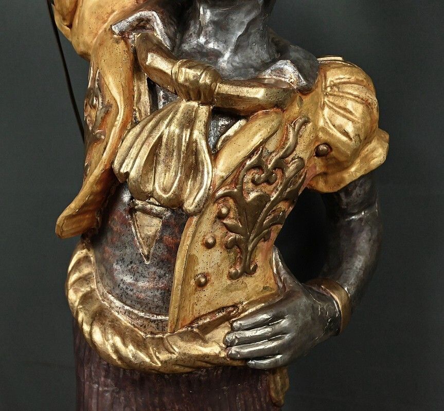 photo buy Nubian Torch Holder In Polychrome Wood, Venetian Style – First Half Of The 20th Century