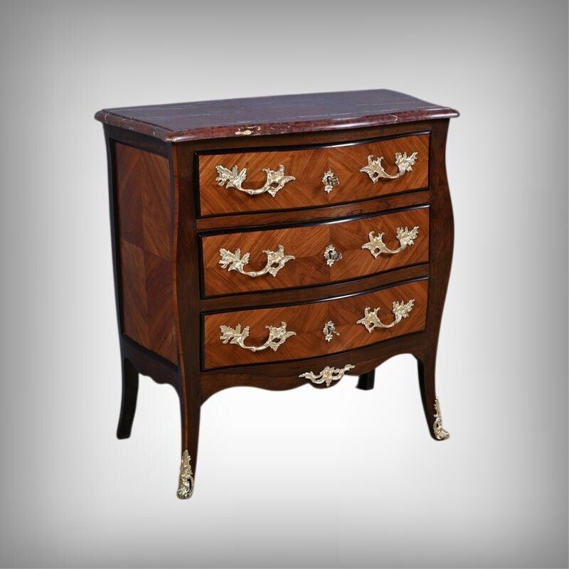 Small Marquetry Commode, Louis XV Style – Mid 19th Century