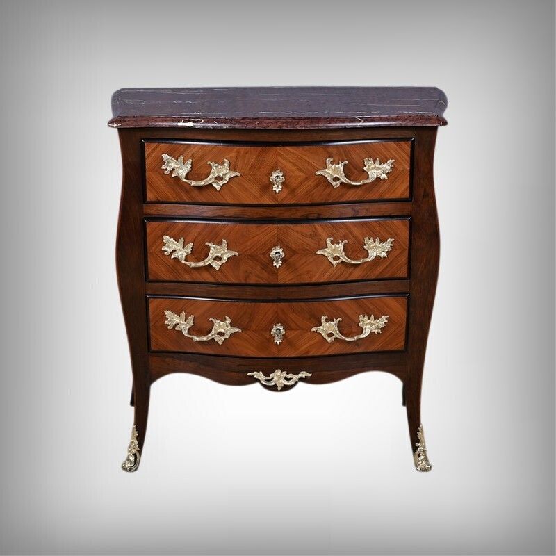 Small Marquetry Commode, Louis XV Style – Mid 19th Century photo furniture