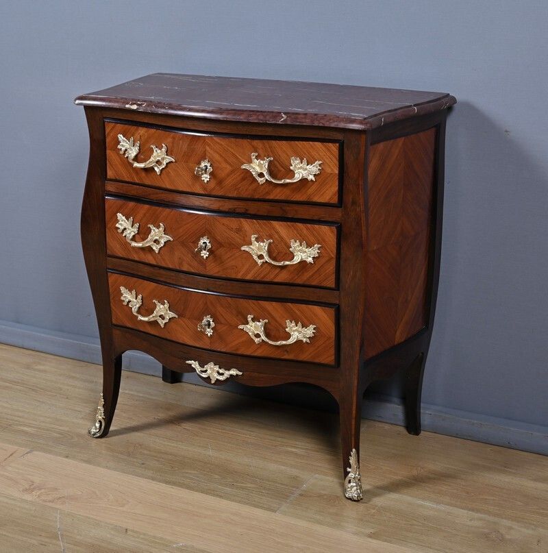 Small Marquetry Commode, Louis XV Style – Mid 19th Century photo for sale