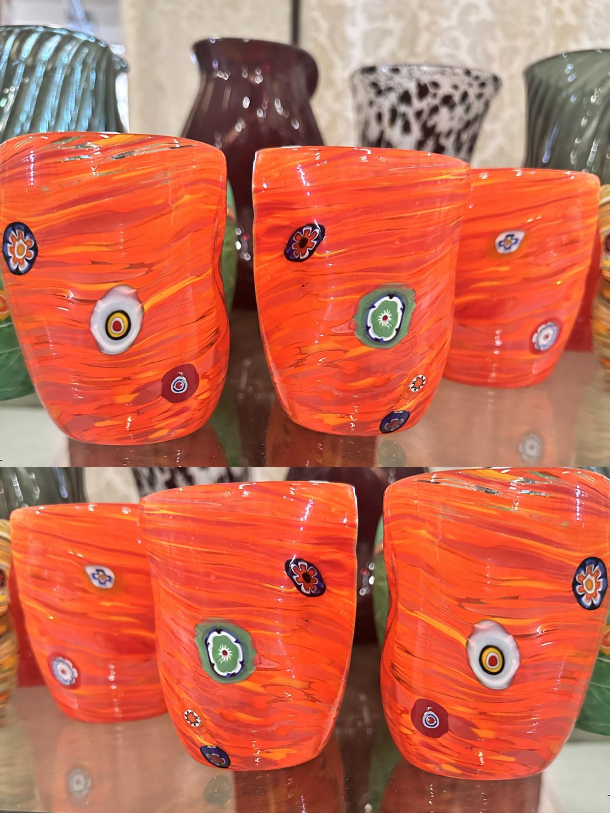 Contemporary Lively Amber Rods And Murrine Murano Glass – Set Of 6 photo furniture