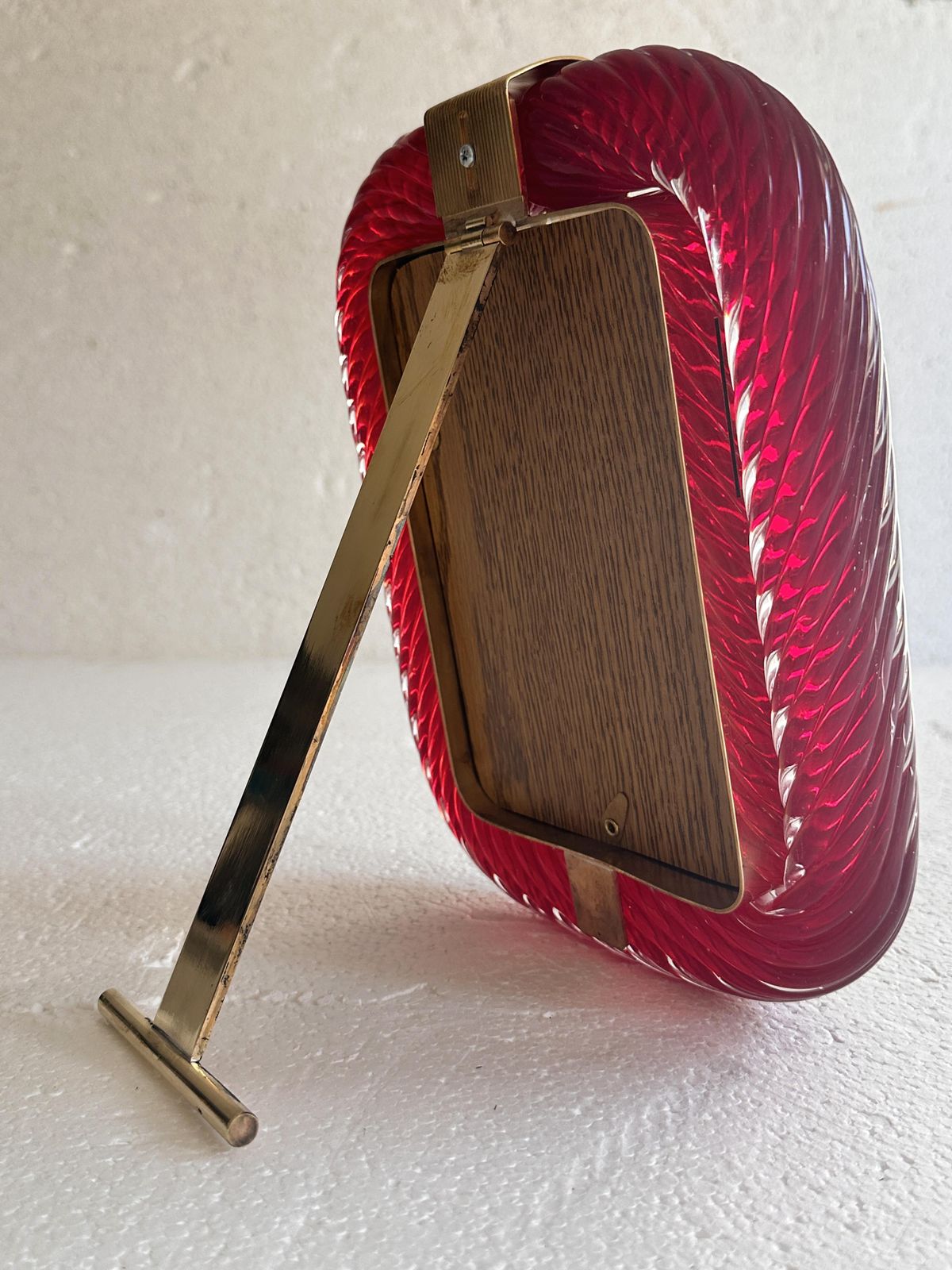 Venetian Red “Torchon” Murano Glass Picture Frame And Unaquered Brass In Barovier Style. photo Home Decor