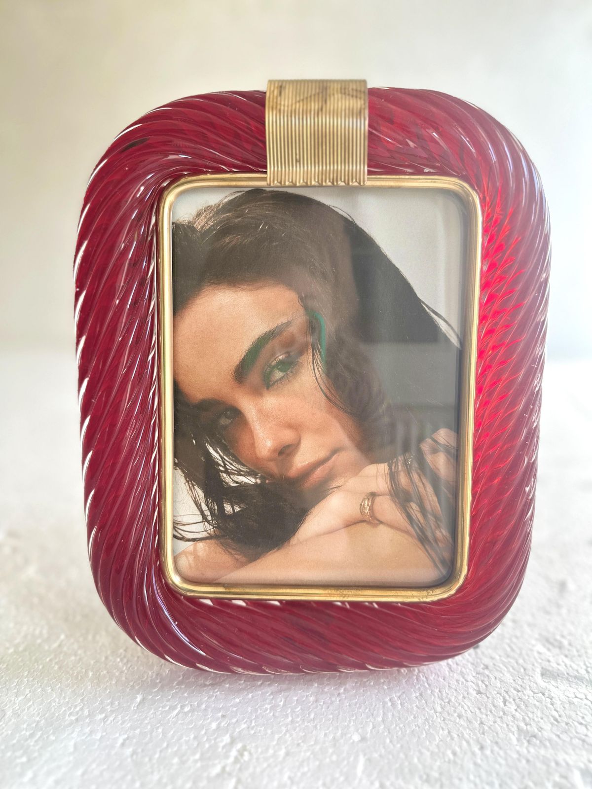 Venetian Red “Torchon” Murano Glass Picture Frame And Unaquered Brass In Barovier Style. photo 1658.0